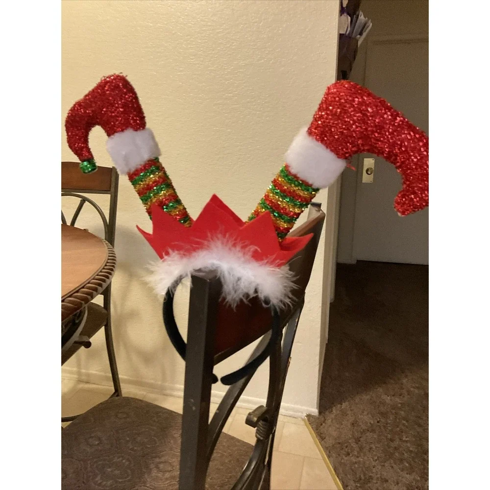 Elf Legs Headband Hat Topper Merry Brite Jingle Bells Christmas Party Costume